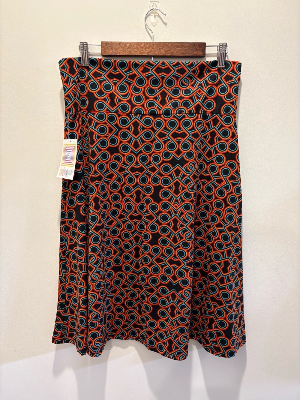 Retro Mod Geometric A-Line Midi Skirt XL Black Orange Blue NWT LuLaRoe Azure - Picture 2 of 7